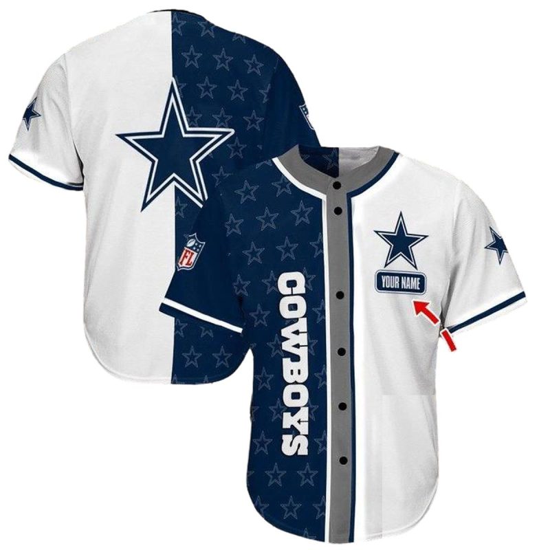Personalized Dallas Cowboys Logo White Blue Stars Baseball Jersey 1