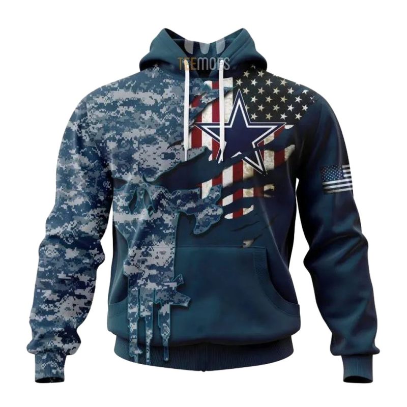 Personalized Dallas Cowboys Navy Skull Camo Veteran Aop Hoodie 1