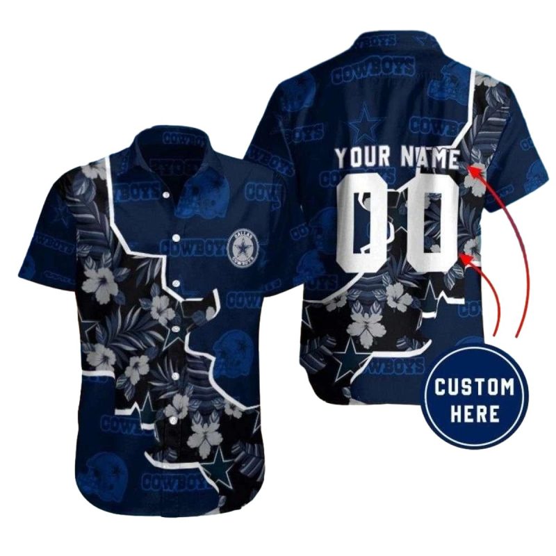 Personalized Dallas Cowboys Nightshade Floral Black And Blue Hawaiian Shirt 1