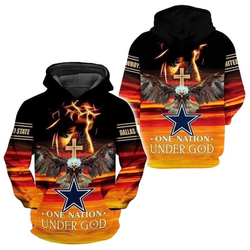 Personalized Dallas Cowboys One Nation Under God Black And Yellow Aop Hoodie 1