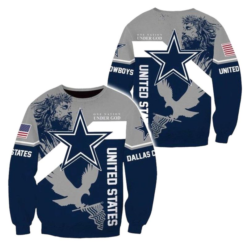 Personalized Dallas Cowboys One Nation Under God Eagle And Flag Aop Sweatshirt 1