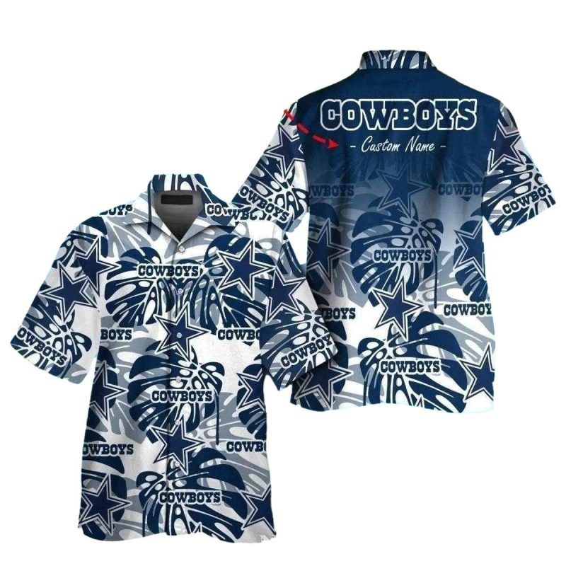 Personalized Dallas Cowboys Palm Leaves Navy And White Hawaiian Shirt 1