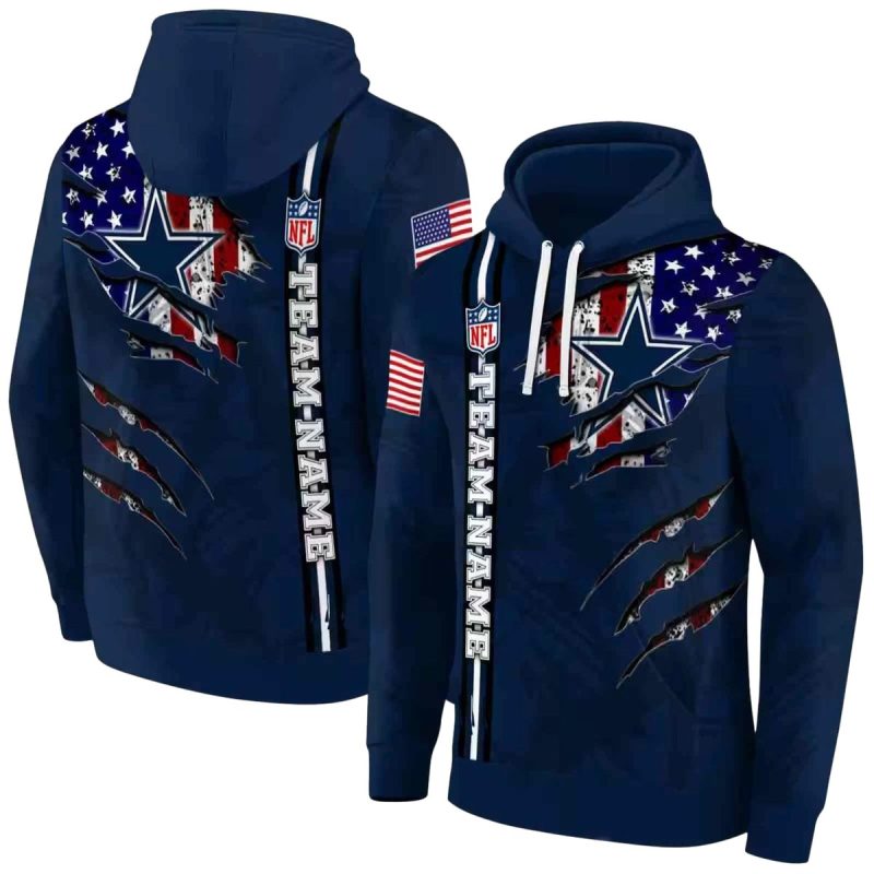 Personalized Dallas Cowboys Ripped Flag Blue Aop Hoodie 1