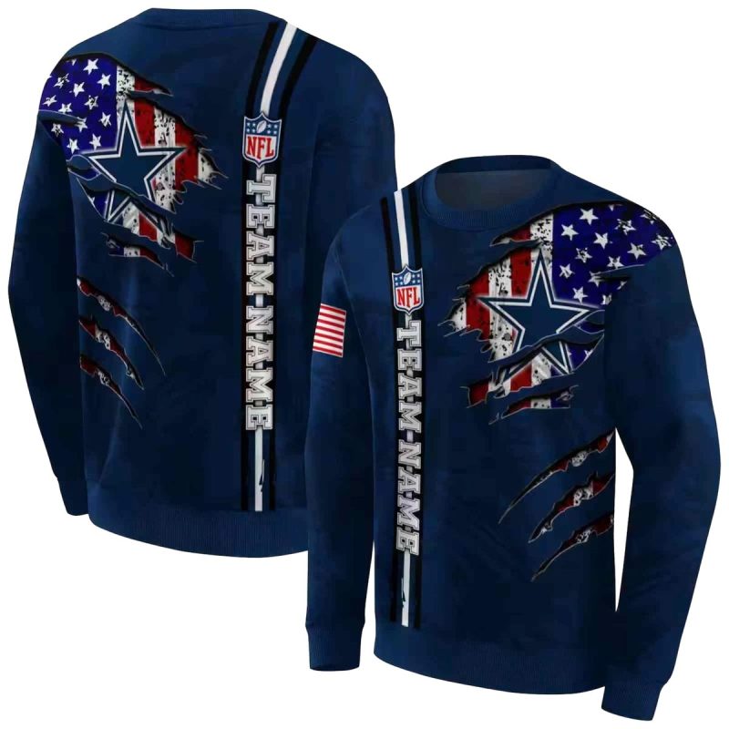 Personalized Dallas Cowboys Ripped Flag Blue Aop Sweatshirt 1