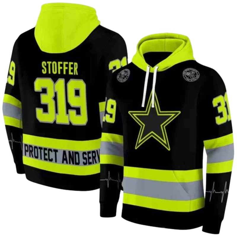 Personalized Dallas Cowboys Safety Motif Black Neon Green Aop Hoodie 1