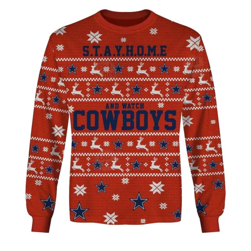 Personalized Dallas Cowboys Stay Home And Watch Cowboys Ugly Pattern Aop Sweatshirt 1