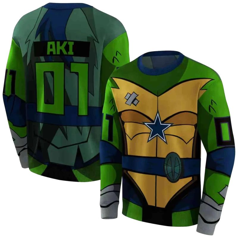 Personalized Dallas Cowboys Superhero Armor Blue Green Aop Sweatshirt 1