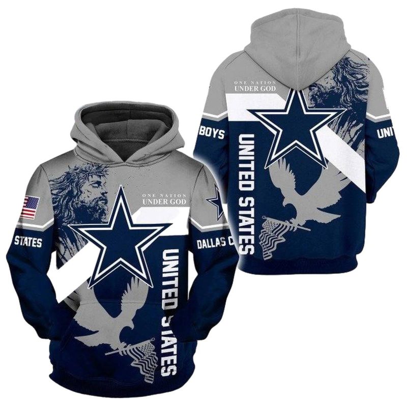 Personalized Dallas Cowboys Us Flag Eagle And Logo Aop Hoodie 1