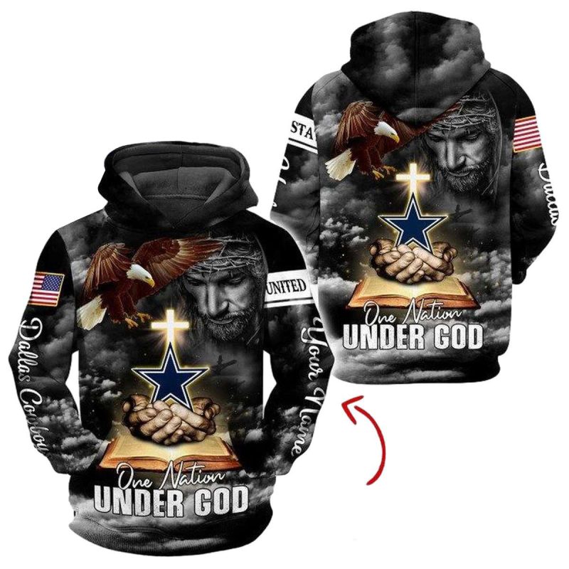 Personalized Dallas Cowboys Us Flag Jesus And Logo Aop Hoodie 1
