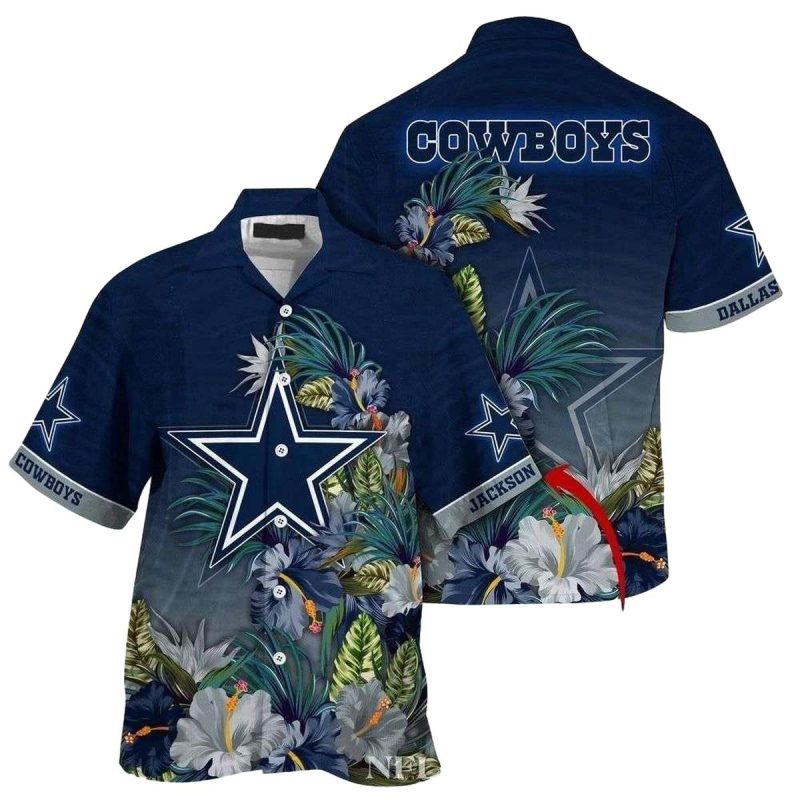 Personalized Dallas Cowboys Ropical Flower Navy Blue Hawaiian Shirt 1