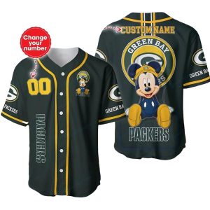Personalized Disney Mickey Green Bay Packers Baseball Jersey