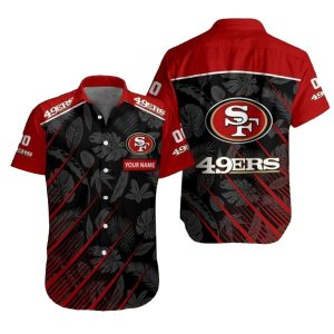 Personalized Elegant Monochrome Leaves San Francisco 49ers Hawaiian Shirt