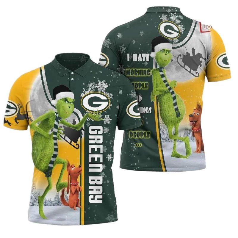 Personalized Funny Christmas The Grinch Green Bay Packers I Hate Morning People Aop T Shirt 1