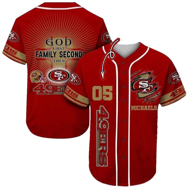 Personalized God First Family Second Then San Francisco 49Ers Baseball Jersey 1