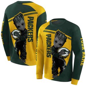 Personalized Green Bay Packers And Baby Groot Green AOP Sweatshirt