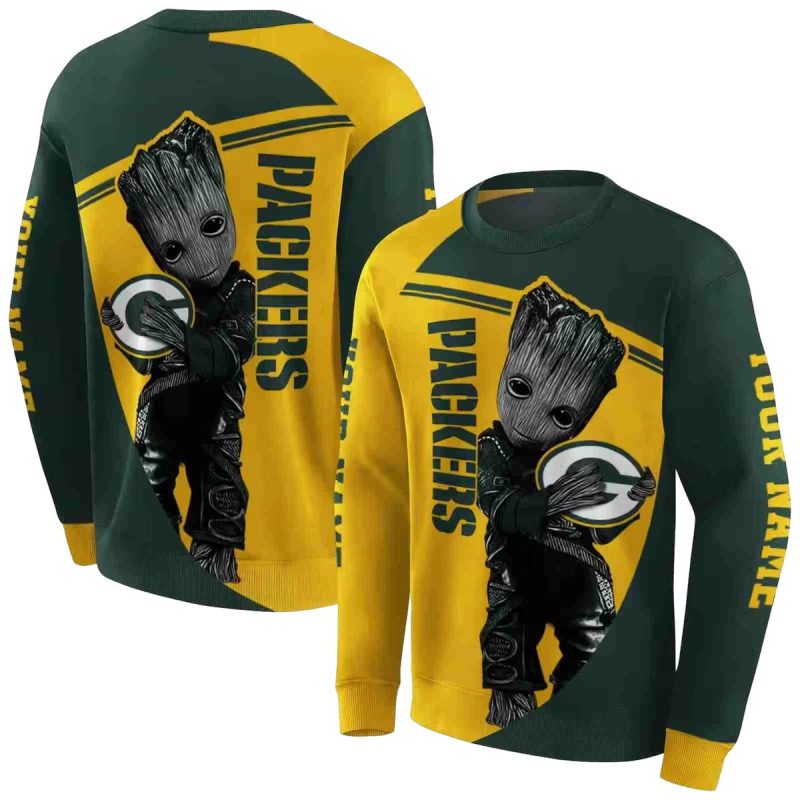 Personalized Green Bay Packers And Baby Groot Green Aop Sweatshirt 1