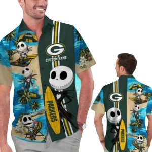 Personalized Green Bay Packers And Jack Skellington Surfing Hawaiian Shirt