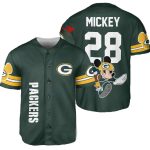 Personalized Green Bay Packers And Mickey Mouse Baseball Jersey