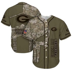 Personalized Green Bay Packers Army Skull Baseball Jersey