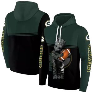 Personalized Green Bay Packers Baby Groot Green Black AOP Hoodie
