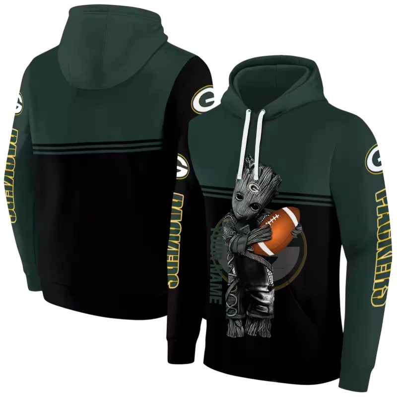 Personalized Green Bay Packers Baby Groot Green Black Aop Hoodie 1