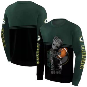 Personalized Green Bay Packers Baby Groot Hug Logo Green Black AOP Sweatshirt