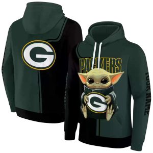 Personalized Green Bay Packers Baby Yoda Green Black AOP Hoodie