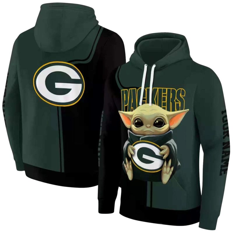 Personalized Green Bay Packers Baby Yoda Green Black Aop Hoodie 1