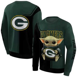 Personalized Green Bay Packers Baby Yoda Green Black AOP Sweatshirt