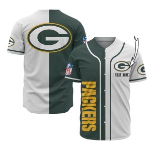 Personalized Green Bay Packers Big Logo Green And White Baseball Jersey