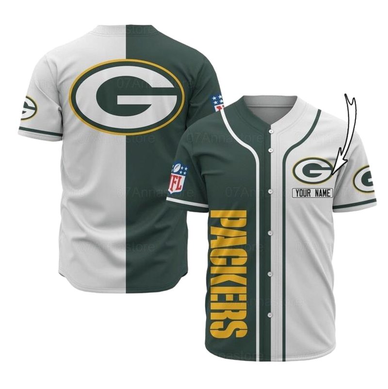 Personalized Green Bay Packers Big Logo Green And White Baseball Jersey 1