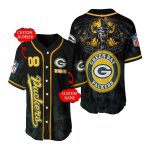Personalized Green Bay Packers Big Logo Skull Halloween Baseball Jersey