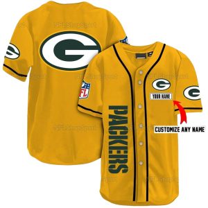 Personalized Green Bay Packers Big Logo Yellow Baseball Jersey