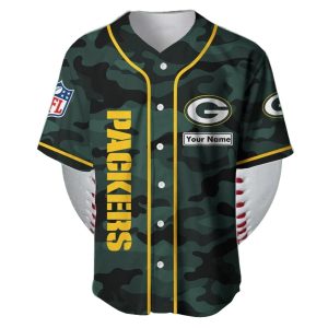 Personalized Green Bay Packers Camo Baseball Jersey