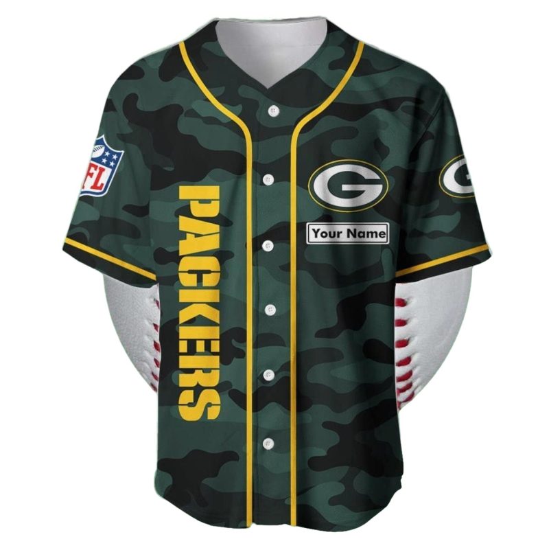 Personalized Green Bay Packers Camo Baseball Jersey 1