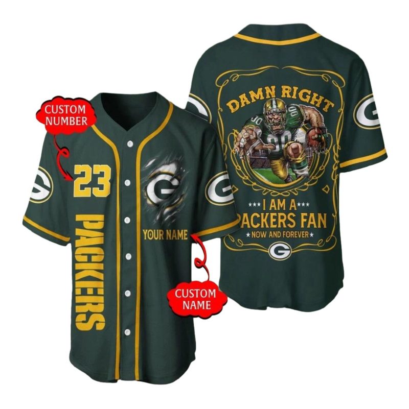 Personalized Green Bay Packers Damn Right Baseball Jersey 1