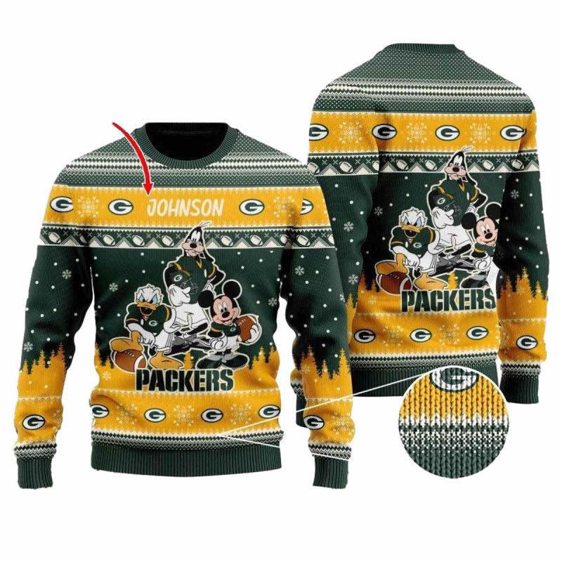 Personalized Green Bay Packers Disney Donald Duck Mickey Mouse Goofy Ugly Sweater 1