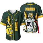 Personalized Green Bay Packers Flame Ball Green Baseball Jersey