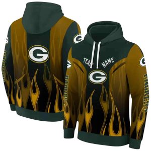 Personalized Green Bay Packers Flame Design Green AOP Hoodie