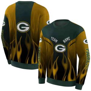 Personalized Green Bay Packers Flame Design Green AOP Sweatshirt