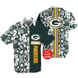 Personalized Green Bay Packers Floral Stripe Green Hawaiian Shirt