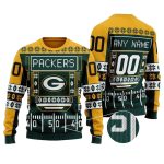 Personalized Green Bay Packers Green And Yellow Pattern Ugly Sweater