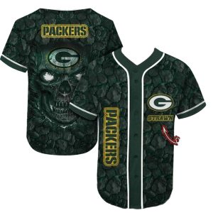 Personalized Green Bay Packers Green Skull Baseball Jersey