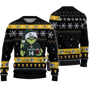 Personalized Green Bay Packers Grinch Santa Claus Ugly Sweater