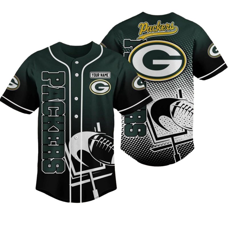 Personalized Green Bay Packers Halftone Green Pattern Baseball Jersey