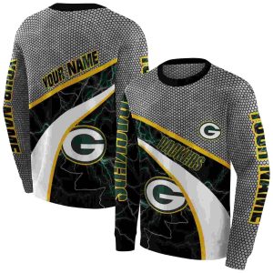 Personalized Green Bay Packers Hexagonal Mesh Green Black Gray AOP Sweatshirt