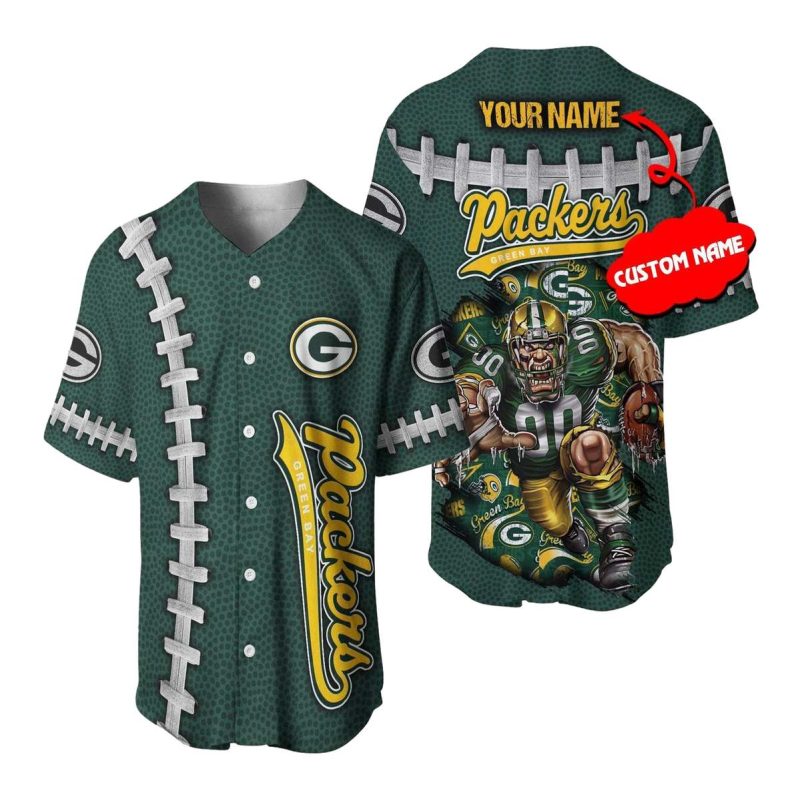 Personalized Green Bay Packers Mascot And Ball Pattern Baseball Jersey 1