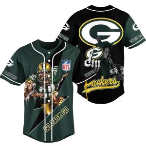 Personalized Green Bay Packers Mascot And Skull Halloween Baseball Jersey