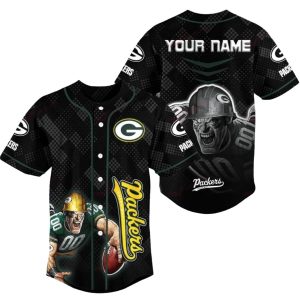 Personalized Green Bay Packers Mascot Black Baseball Jersey