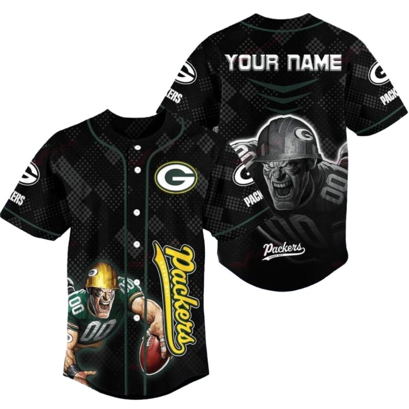 Personalized Green Bay Packers Mascot Black Baseball Jersey 1